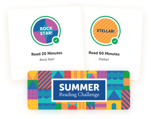 Digital reading badges earned for summer reading and summer reading challenge artwork